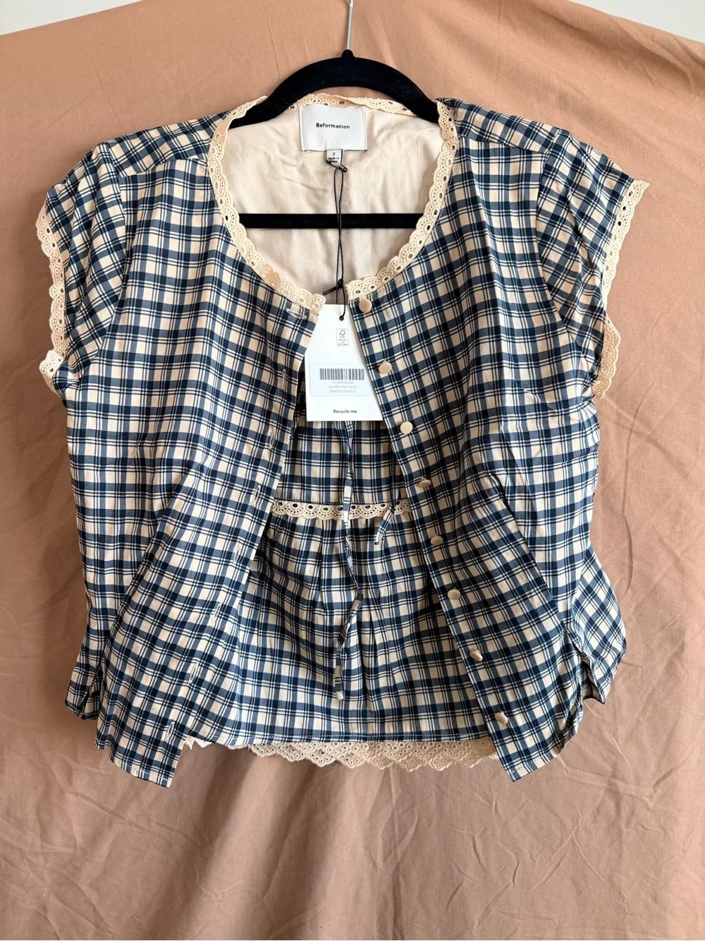 Reformation Valetta Two Piece Set Coquette Preppy Y2K Cottagecore Plaid Gingham
